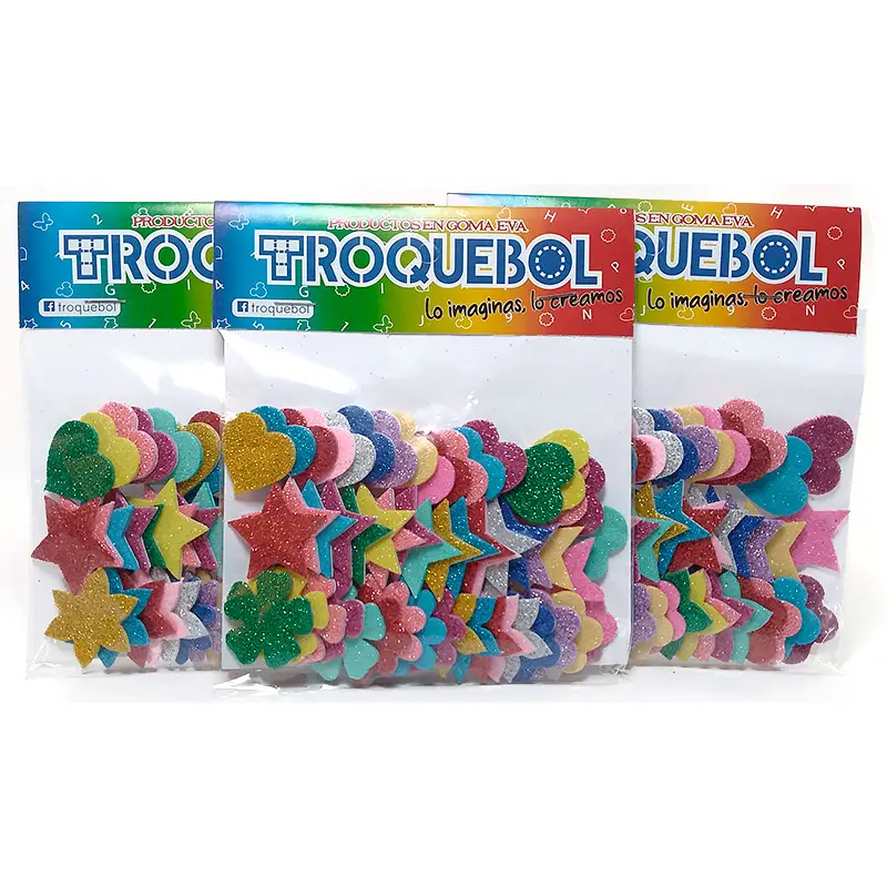 Figuras mixto en goma eva troquebol (FLOR, CORAZON, ESTELLA)