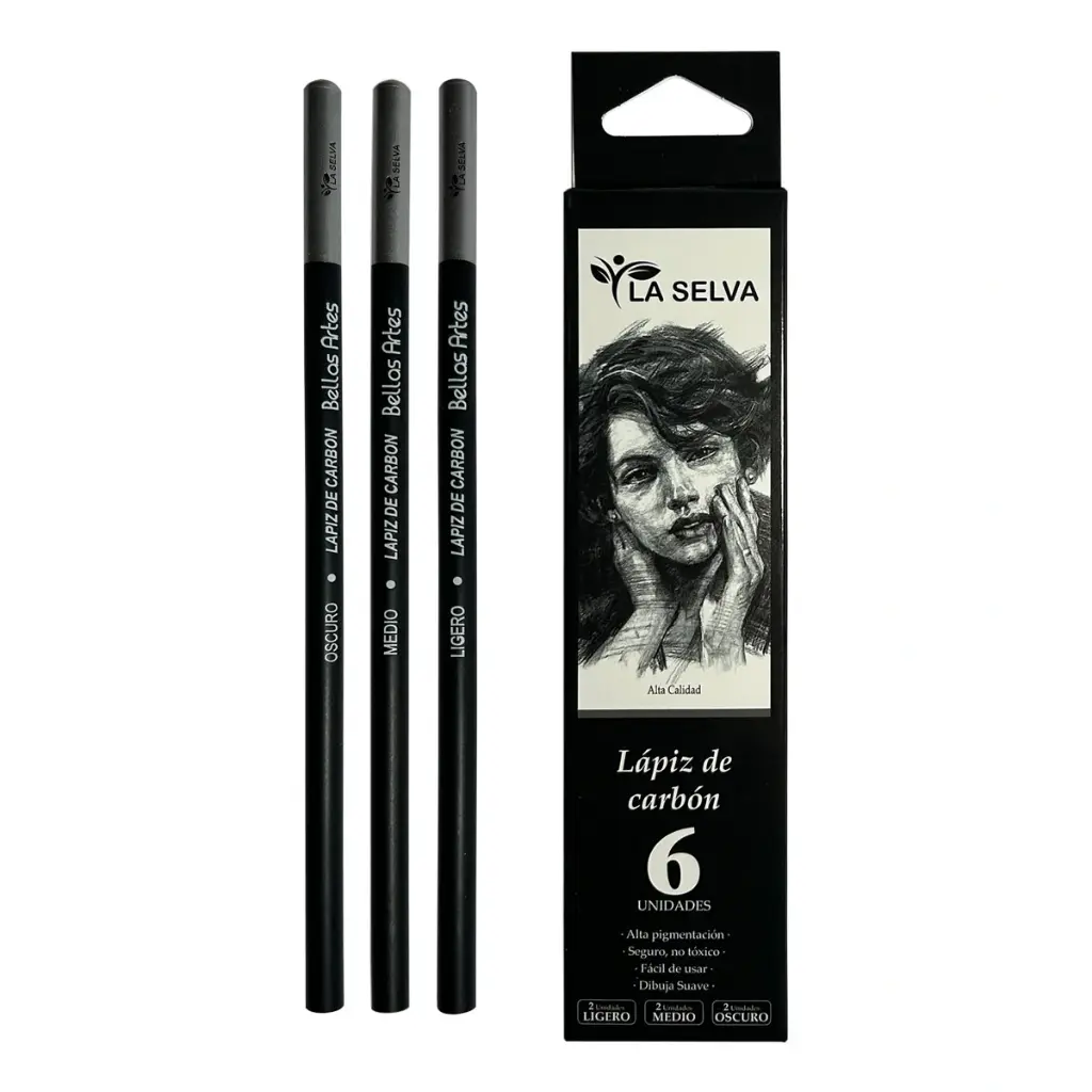 Lapiz de carbon (LIGERO-MEDIO-OSCURO) La Selva cajita de 6pcs