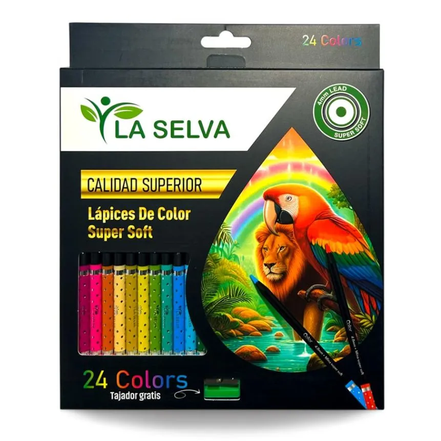 Color largo redondo mina 4mm SUPER SOFT madera negra La Selva 24 colores + tajador