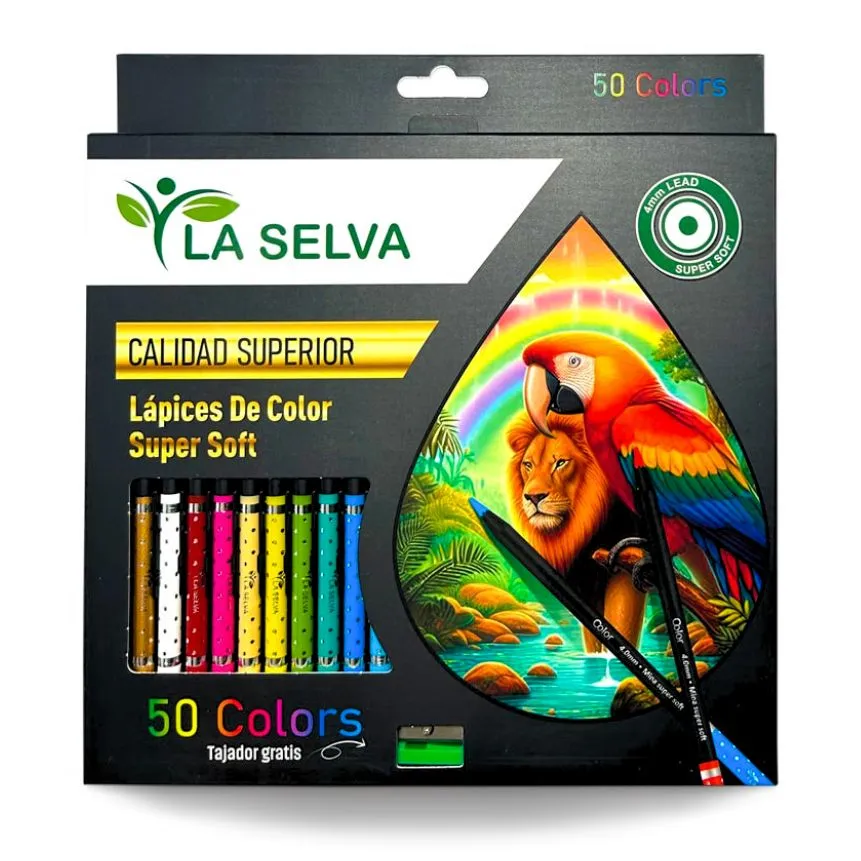 Color largo redondo mina 4mm SUPER SOFT madera negra La Selva 50 colores + tajador