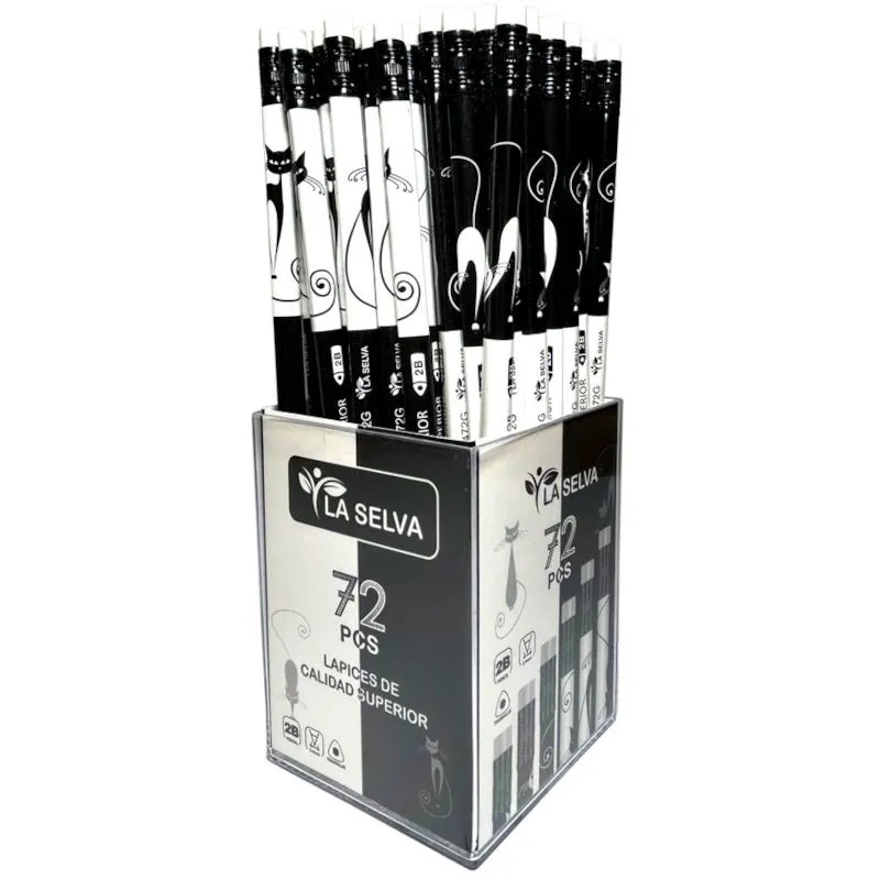 Lapiz negro diseño gatos 2B mina 2.4mm La Selva 72u