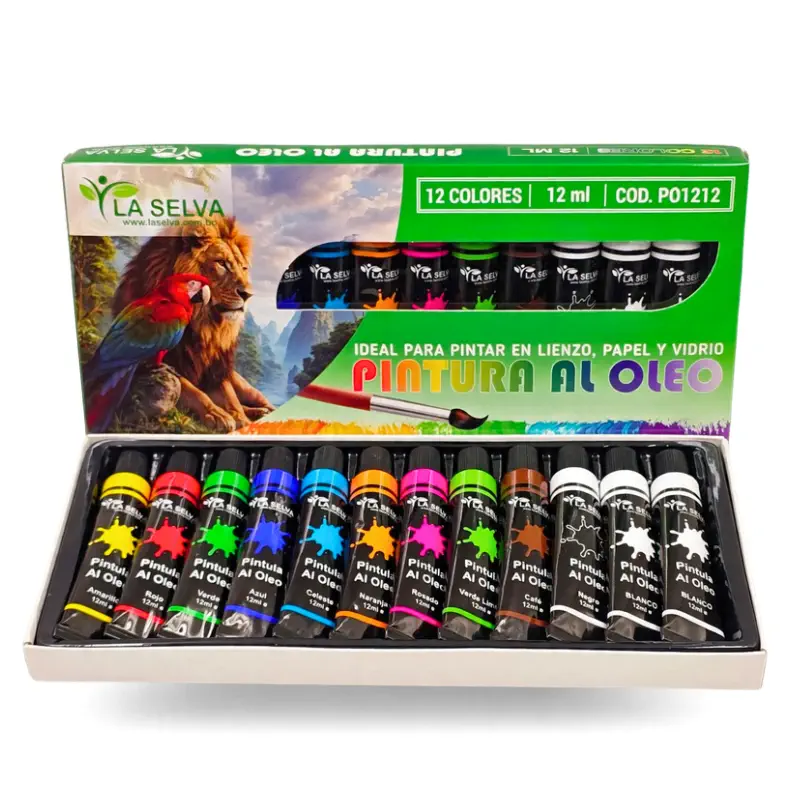Pintura al oleo de 12ml La Selva estuche de 12 colores