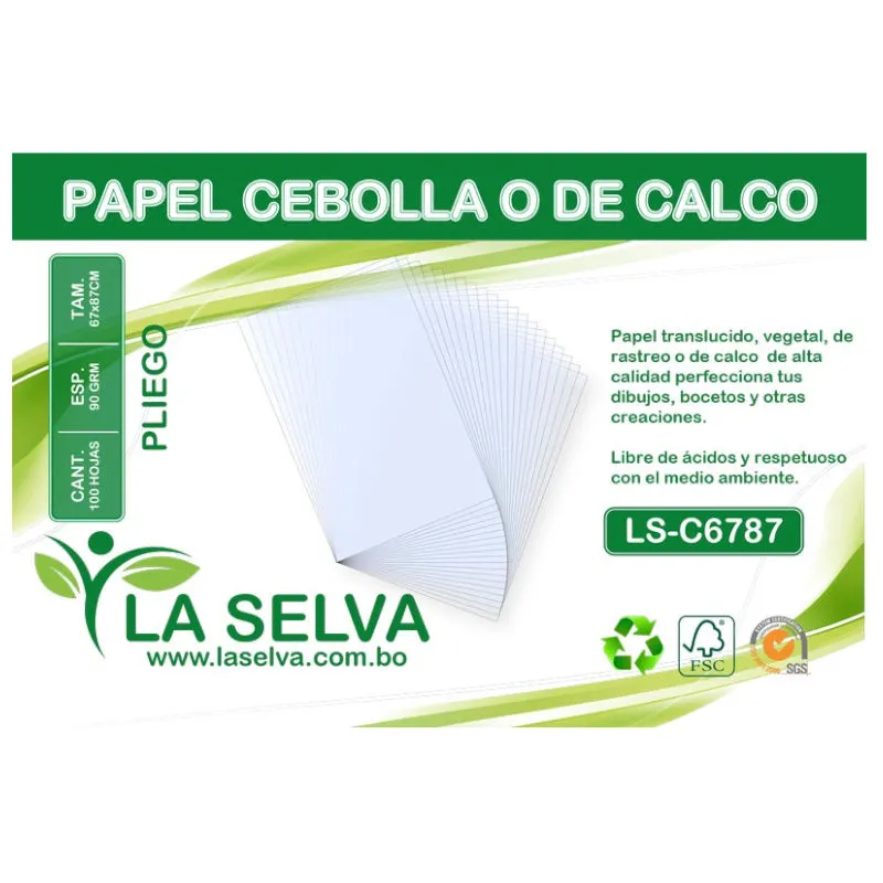 Pliegos de papel Cebolla 67cm x 87cm 90 gramos La Selva