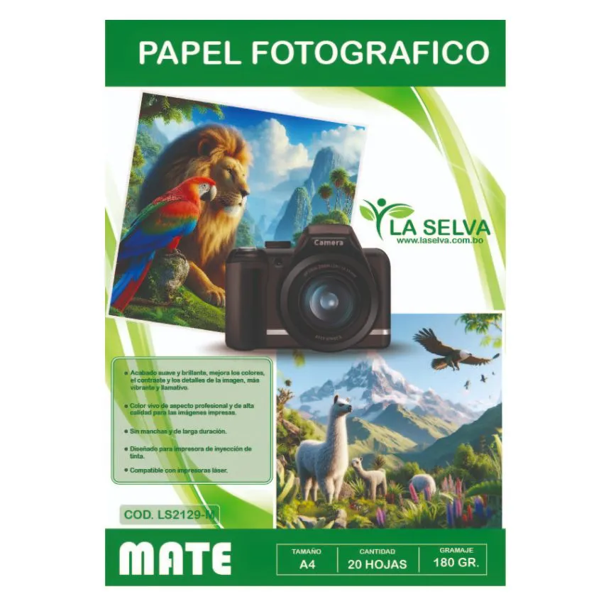 Papel fotografico A4 de 180grs La Selva de 20 hojas