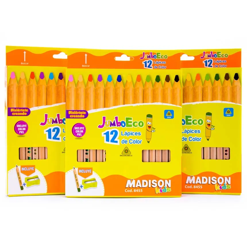 Color Largo JUMBO Madison 12 Colores + Tajador + Lapiz