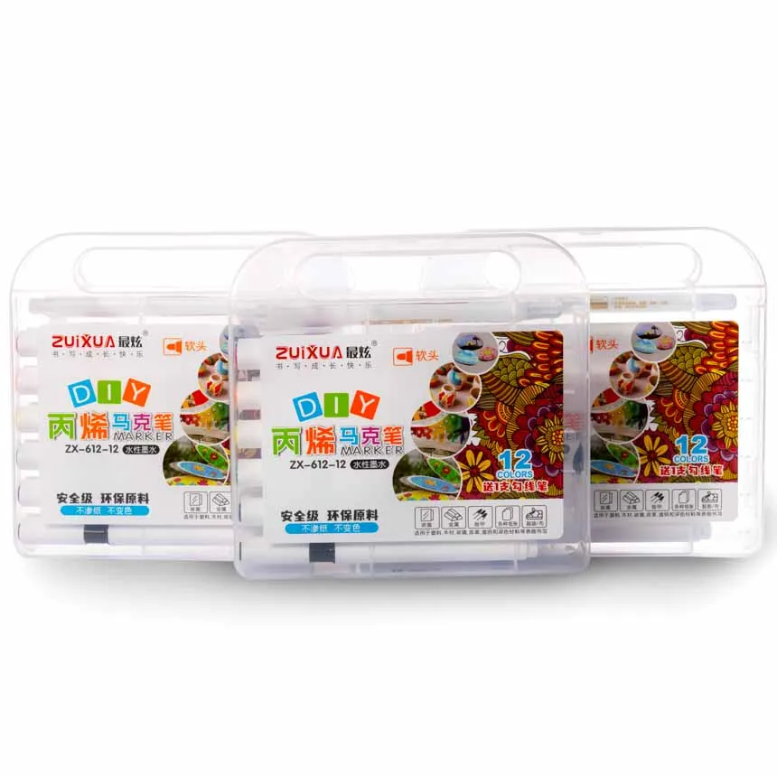 Marcador acrilico DIY para vidrio, plastico, cuero, cerámico, piedra Zuixua 12 colores