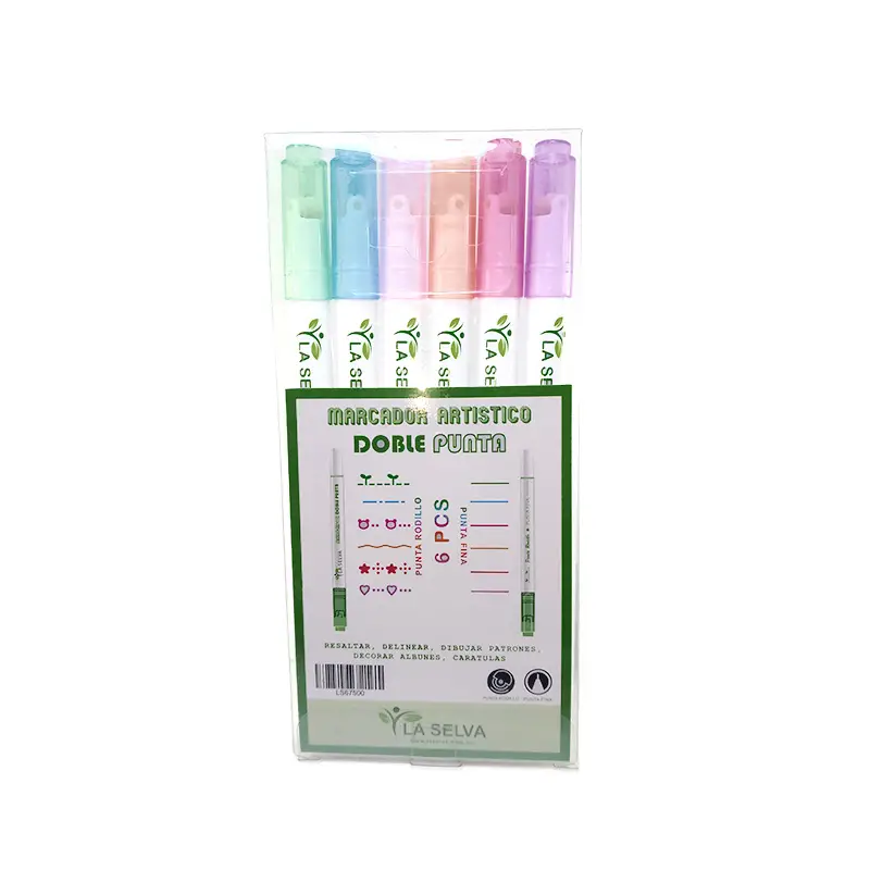 Marcador artistico con punta fina y sello de rodillo DOBLE estuche La Selva 6u
