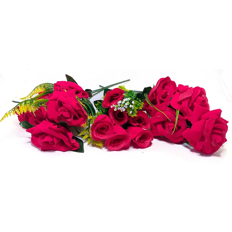 Flor - ramo de 7 rosas rojas aterciopelados, largo 39cm