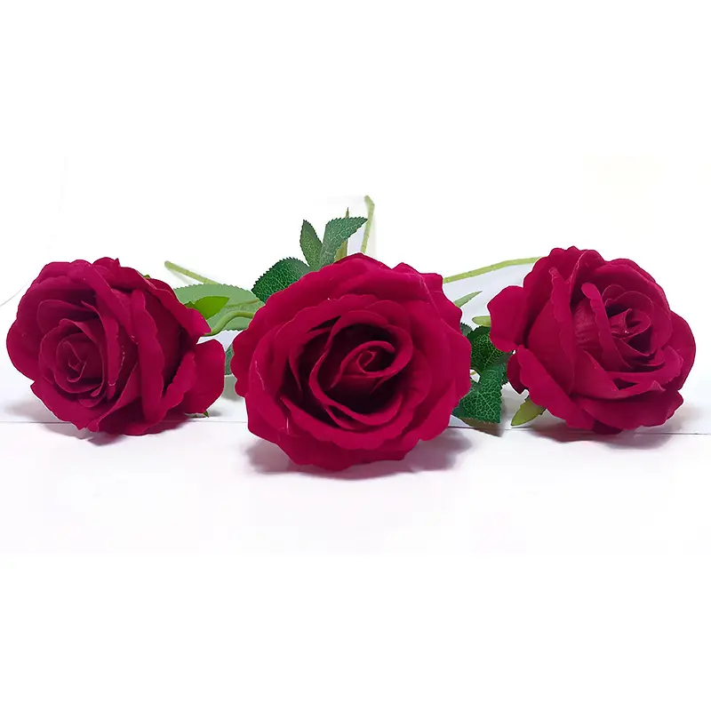 Flor - rosa individual terciopelo 2 hojas, largo=49cm y corola=9cm