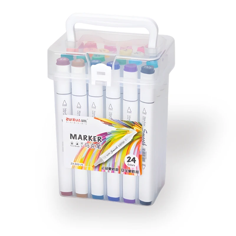 Marcadores a base de agua doble punta biselado y redondo 5/1.5mm Zuixua frasco rigido de 24 colores