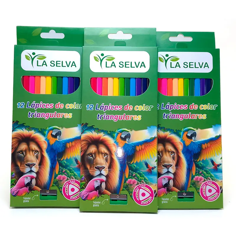 Color largo triangular mina 4mm La Selva de 12 colores + tajador