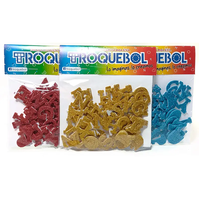 Letras en goma eva PEQUEÑO 2cm Troquebol bolsa de 3 abecedario