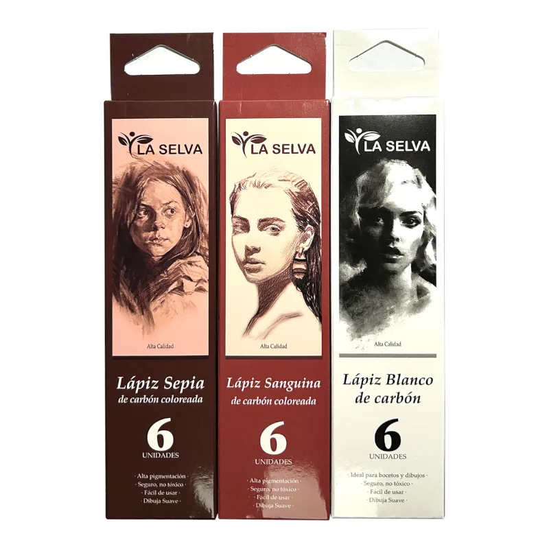Lapiz de carbon coloreada La Selva cajita de 6pcs