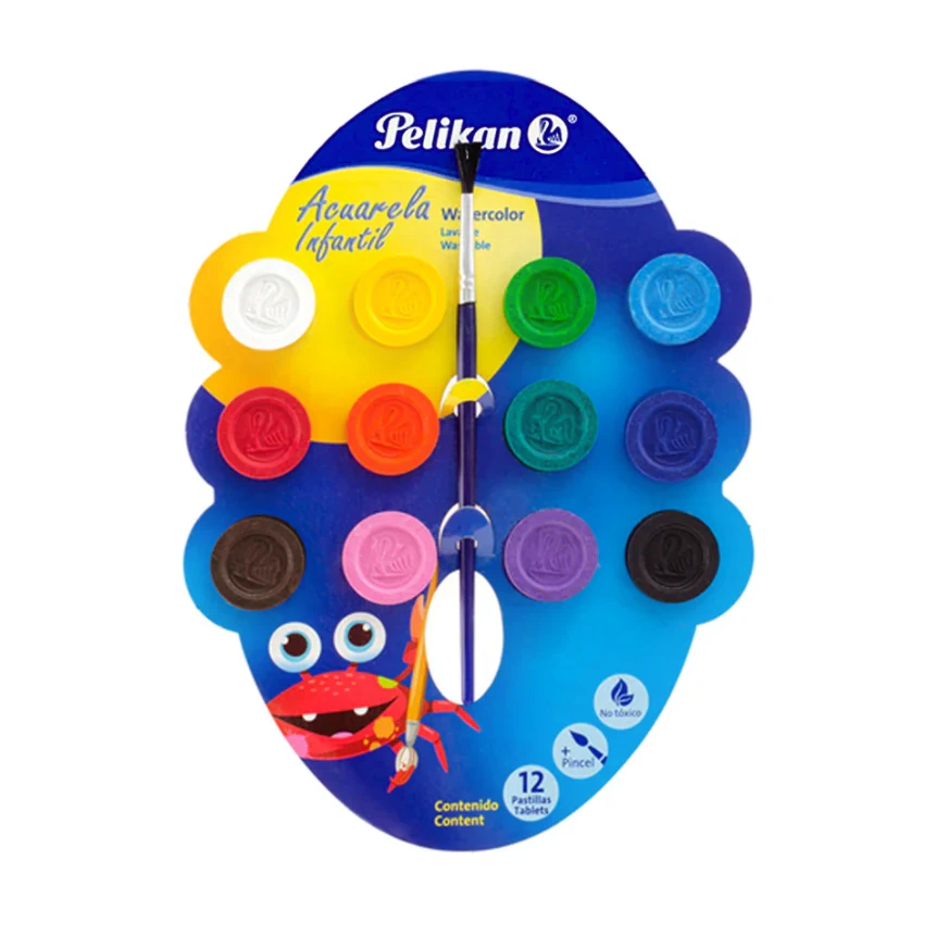 Acuarelas Infantil Pelikan 12 colores estuche cartón 