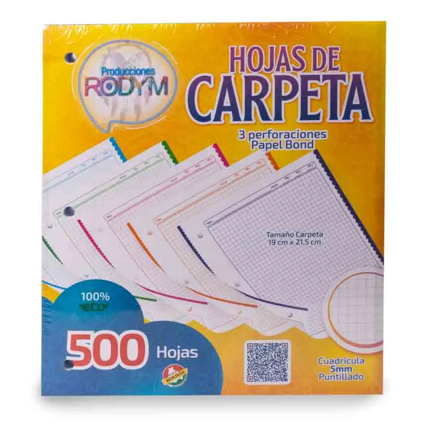Hojas de carpeta RODYM 5mm 3 perforaciones 5 colores 500hjs