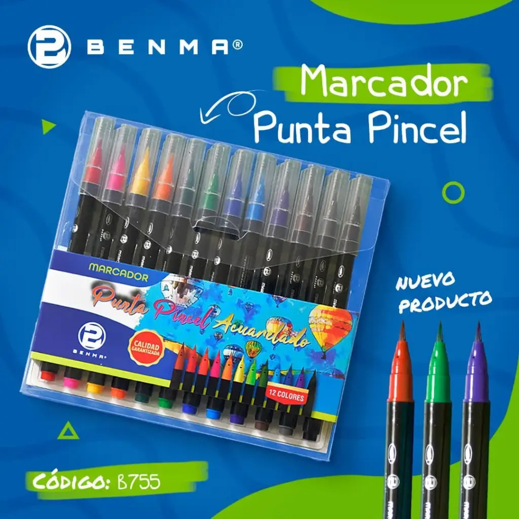 Marcador Punta Pincel Acuarelado BENMA 15 colores