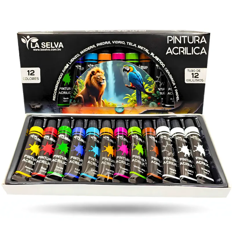 Pintura acrilica de 12ml La Selva estuche de 12 colores