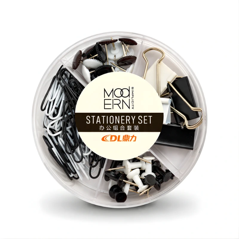 Juego de clips y chinches frasco, color blanco y negro