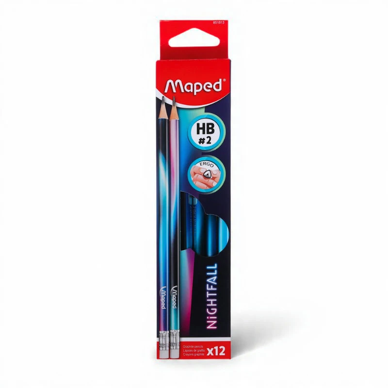 Lapiz negro grafito Nightfall con borrador Maped de 12pcs