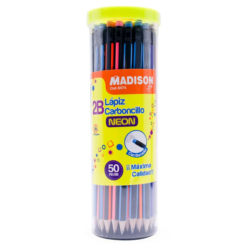 Lapiz Negro 2B Carboncillo con Borrador MADISON de 50u