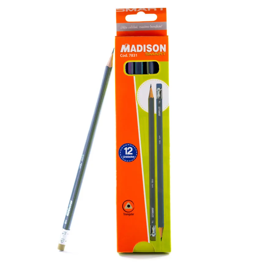 Lapiz Negro Madison HB Tri con GOMA 12pcs