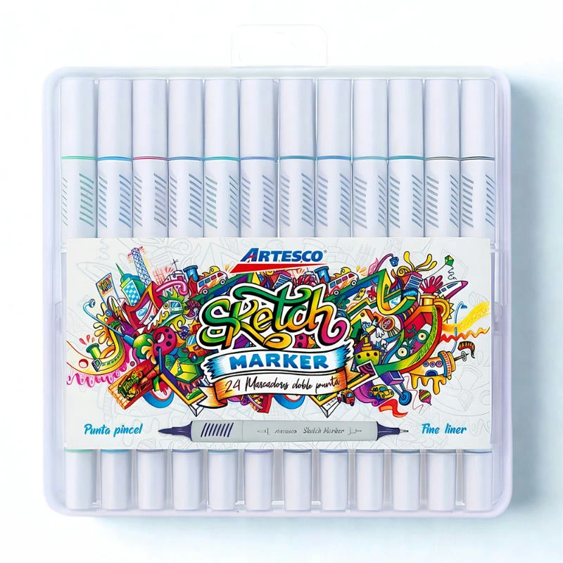 Marcador Artesco doble punta SKETCH Estuche Rigido 24 colores