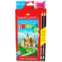 Color largo hexagonal Faber Castell + (lapiz negro, boligrafo azul, tajador y borrador) 12 colores 