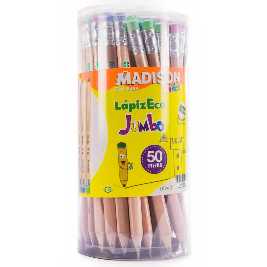 Lapiz Negro Jumbo + Borrador de Colores Madison 50u